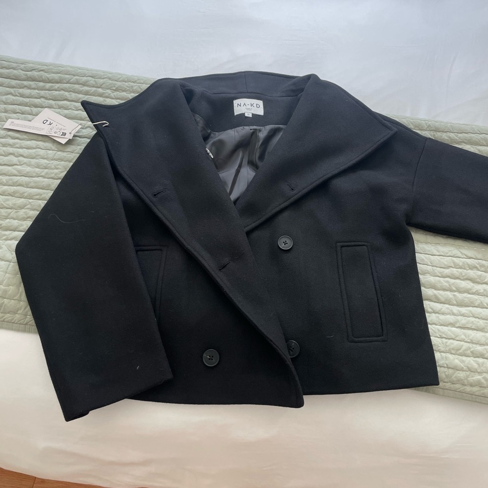 NA-KD Black double breasted short coat